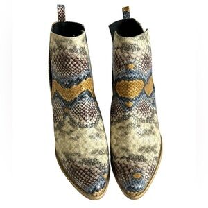 Snake-Print Ankle Booties in Yellow, Blue & Cream